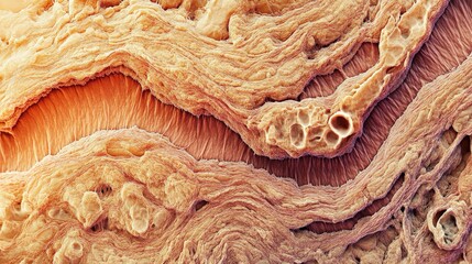 Poster - This microscopic view reveals the complex textures and patterns within a cross section of a biological specimen, highlighting its structural details