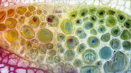 Poster - This observation reveals intricate cellular patterns and structures within a plant tissue cross section under microscopic examination