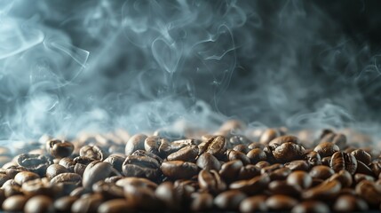 Wall Mural - Coffee beans close up Texture of brown coffee beans in smoke Ground and coarse coffee Contrasting dramatic light as an artistic effect : Generative AI