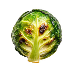 Poster - A single roasted Brussels sprout with crispy outer leaves and charred spots isolated on transparent background 