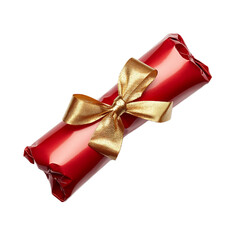 Sticker - Festive Boxing Day cracker with shiny red wrapping and golden ribbon isolated on transparent background British tradition 