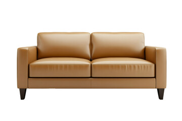 Sticker - Smooth taupe leather sofa front view with streamlined design and discreet stitching isolated on transparent background 