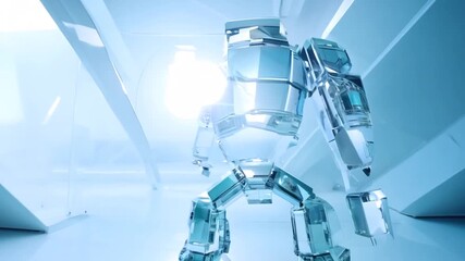 Poster - transparent robot figure in futuristic setting with blue lighting generative ai