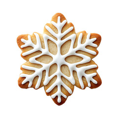 Poster - Top view of a round snowflake shaped sugar cookie with intricate transparent icing design isolated on transparent background 