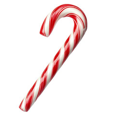 Canvas Print - Top view of a single peppermint candy cane with red and transparent stripes in a spiral pattern isolated on transparent background 