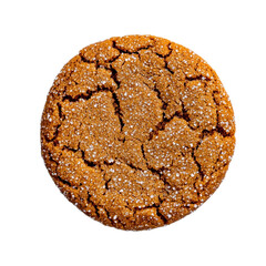 Poster - Top view of a single spiced molasses cookie with a cracked surface and sugar crystals isolated on transparent background 