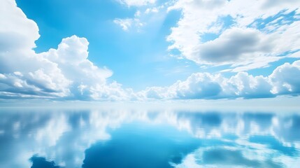 Tranquil ocean scene featuring calm waters under a blue sky with soft white clouds, evoking a sense of peace, serenity, and natural beauty. Ideal for projects emphasizing relaxation