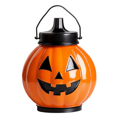 Sticker - Vintage Halloween lantern with a grinning pumpkin face glowing softly on transparent background spooky decor 