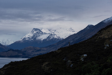 Wall Mural - The layer of the mountain range with snowy peaks, New Zealand.