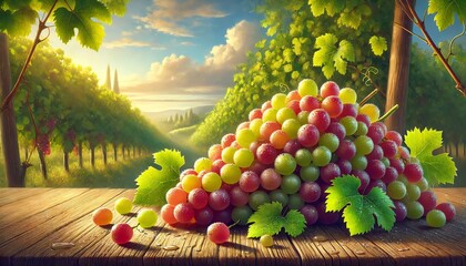 Wall Mural - A bountiful harvest of ripe grapes stacked in a pile, glistening with dewdrops