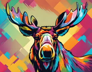 Wall Mural - colorful moose head with cool isolated pop art style background