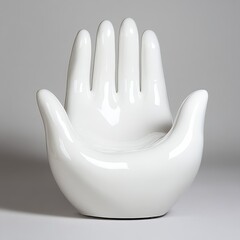 Wall Mural - A white ceramic hand shaped chair sitting on a gray surface, AI