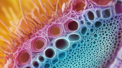 Poster - Exploring the microscopic details reveals a cross section of an insect with colorful cellular structures and unique patterns