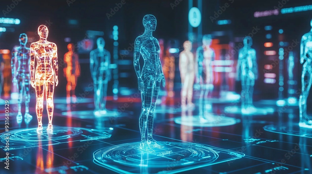Digital human figures in a futuristic interface symbolize personalized ...