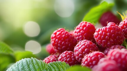 Wall Mural - Closeup of Fresh Red Raspberries