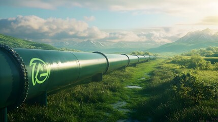 Poster - sustainable green hydrogen pipeline transporting clean energy through a pristine natural landscape r