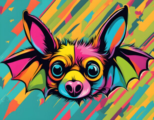 Wall Mural - colorful bat head with cool isolated pop art style background