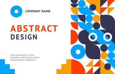 Abstract business banner with geometric elements. Vector modern background or cover template with retro minimal shapes and bold graphic forms in vibrant contrasting colors of red, blue, yellow, white