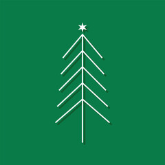 Wall Mural - christmas tree line icon , white geometric symbol isolated on green background, editable stroke deco