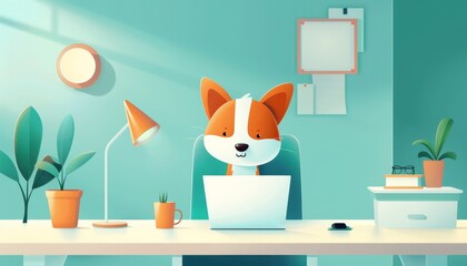 Cute Dog Working at Computer Desk