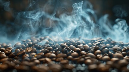 Poster - Coffee beans roasting with smoke  selective focus and soft focus : Generative AI