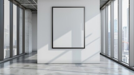 Poster - corporate branding identity logo display white blank frame mockup with modern business offices reception background as banner with copy space area mock up : Generative AI