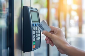 Aufkleber - The entry security system scans fingerprints and key cards