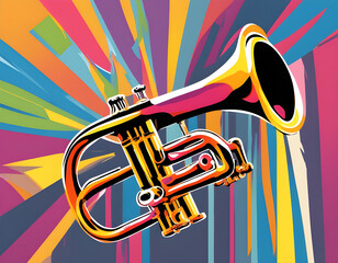 colorful trumpet with cool isolated pop art style background