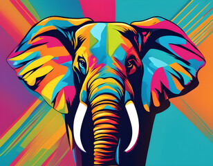 Wall Mural - colorful elephant head with cool isolated pop art style background