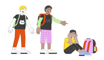 Poster - schoolboys bullies bullying preteen kid 2d cartoon characters. aggressive classmates diverse boys is