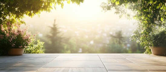 Fototapete - Balcony and terrace with a blurred nature background. with copy space image. Place for adding text or design