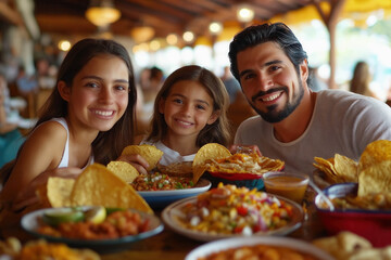 Poster - Happy Family Eating Mexican Food