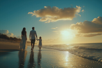 Wall Mural - Happy Spanish Family On The Beach