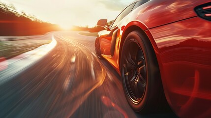 mounted shot from the side of a sports car on a nice winding road view is from the front to the rear with motion blur