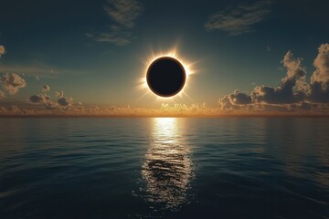 A Total Solar Eclipse Over a Calm Ocean