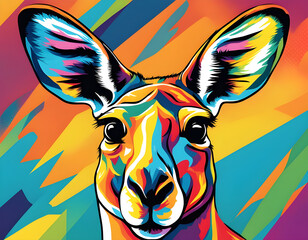 Wall Mural - colorful Kangaroo head with cool isolated pop art style background