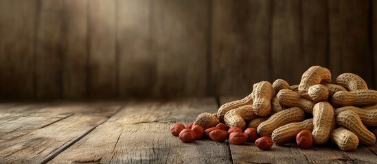 Aufkleber - peanuts set against a woody backdrop. with copy space image. Place for adding text or design