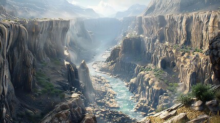 Sticker - Epic Canyon River Landscape 3D Illustration