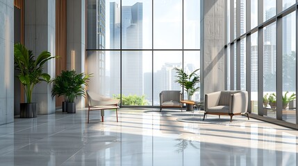 Aufkleber - interior design of a room in a new building with large windows : Generative AI