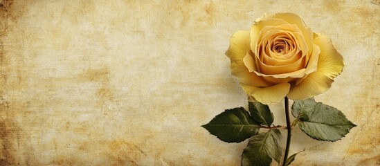 Wall Mural - textured vintage paper background featuring a yellow rose. with copy space image. Place for adding text or design