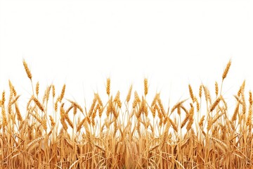 Wall Mural - Golden wheat growing in field with white background