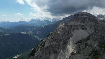 Poster - Aerial view of the Dolomites mountain landscape in Trentino, South Tyrol in Northern Italy, marmolada Glacier, Sassongher, Val Badia