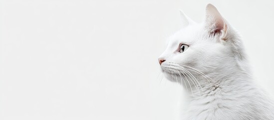 Poster - white cat positioned against a white background. with copy space image. Place for adding text or design