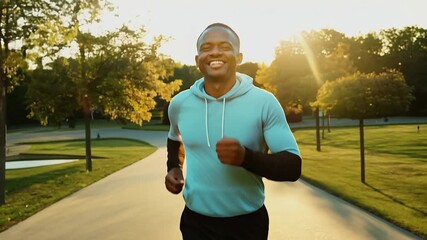 Poster - Mature man running jogging in a park