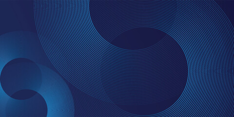 Poster - abstract blue geometric lines glowing on dark blue background. modern shiny blue circle lines patter