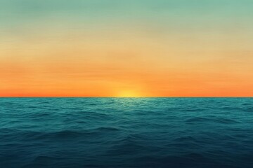 Wall Mural - A gradient moving from a warm orange to a cool teal with a subtle grain effect, resembling a sunset over the ocean.