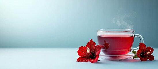 Aufkleber - Transparent glass cup filled with hot red tea made from hibiscus Copy space