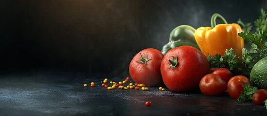 Poster - vegetables against a dark background. with copy space image. Place for adding text or design