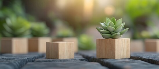 Wall Mural - Growth Mindset symbol The phrase Growth Mindset displayed on wooden blocks Attractive grey green backdrop featuring a succulent plant Concept related to Business and Growth Mindset Copyspace