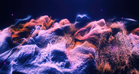 Poster - Abstract moving futuristic landscape of particles and dots of energy magic with glow and blur effect, abstract background